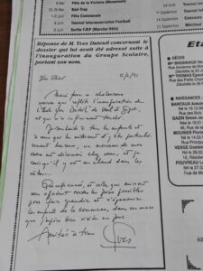 lettre de YVES DUTEIL écrite pour Voeuil