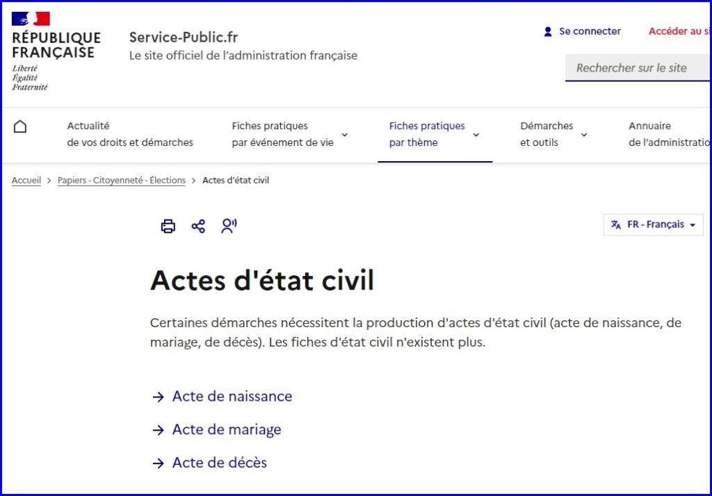 démarche état civil