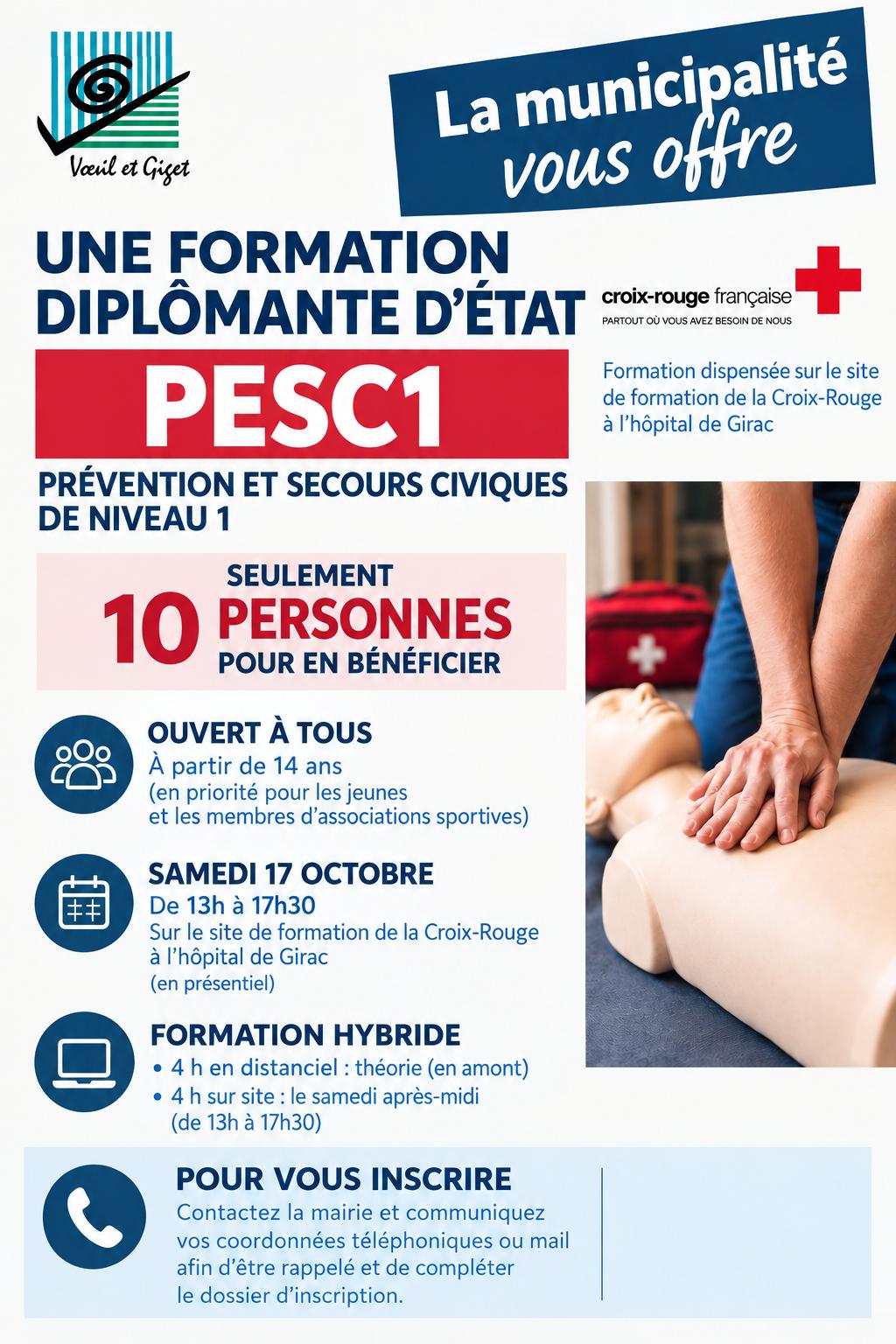 Formation ouverte à tous à partir de 14 ans, avec une priorité aux jeunes et aux membres des associations sportives de la commune.